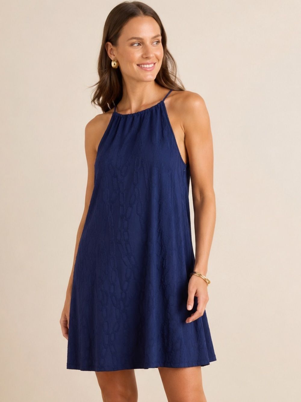 J. McLaughlin Women’s Navy Textured Shift Dress XS Quiet Luxury Made USA